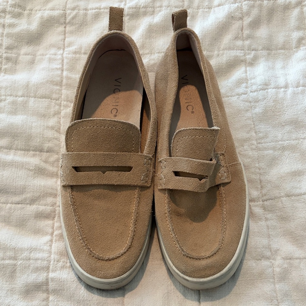 Vionic Women’s Suede Slip-On Loafers in Taupe